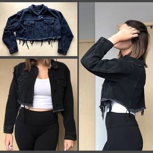 NWOT Distressed Black Cropped Denim Jacket